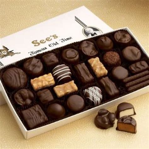 Sees candy online - 506542. Heat Sensitive. View Ingredients. 4.8. (281) $17.00. This gleaming silver gift box holds a half-pound assortment of See's favorite chocolates. Approximately 15 pieces*: Milk Almond Caramel (2), Milk Chelsea, Dark Butterchew®, Milk Coconut Cream, Dark Walnut Square, Dark Chocolate Buttercream, Dark Almonds, Milk Bordeaux™, Dark ...